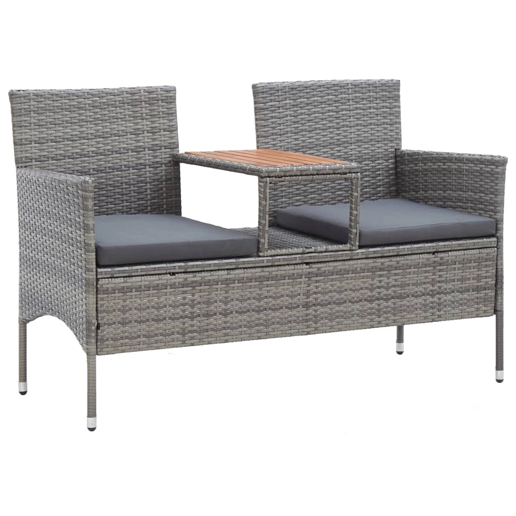Panca da giardino mobili da esterno per patio terrazza 2 posti e tavolo da tè 143 x 65 x 88 cm resina intrecciata grigia 02_0011310
