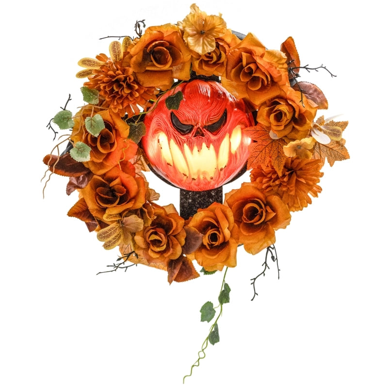 Ghirlanda di Halloween, design spettrale con zucche, foglie autunnali, effetti di luce, plastica