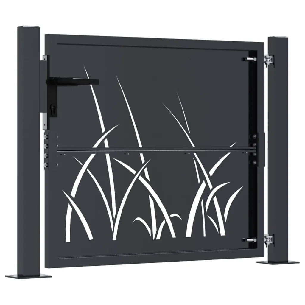 Cancello da giardino antracite 100x75 cm in acciaio design erba 153166