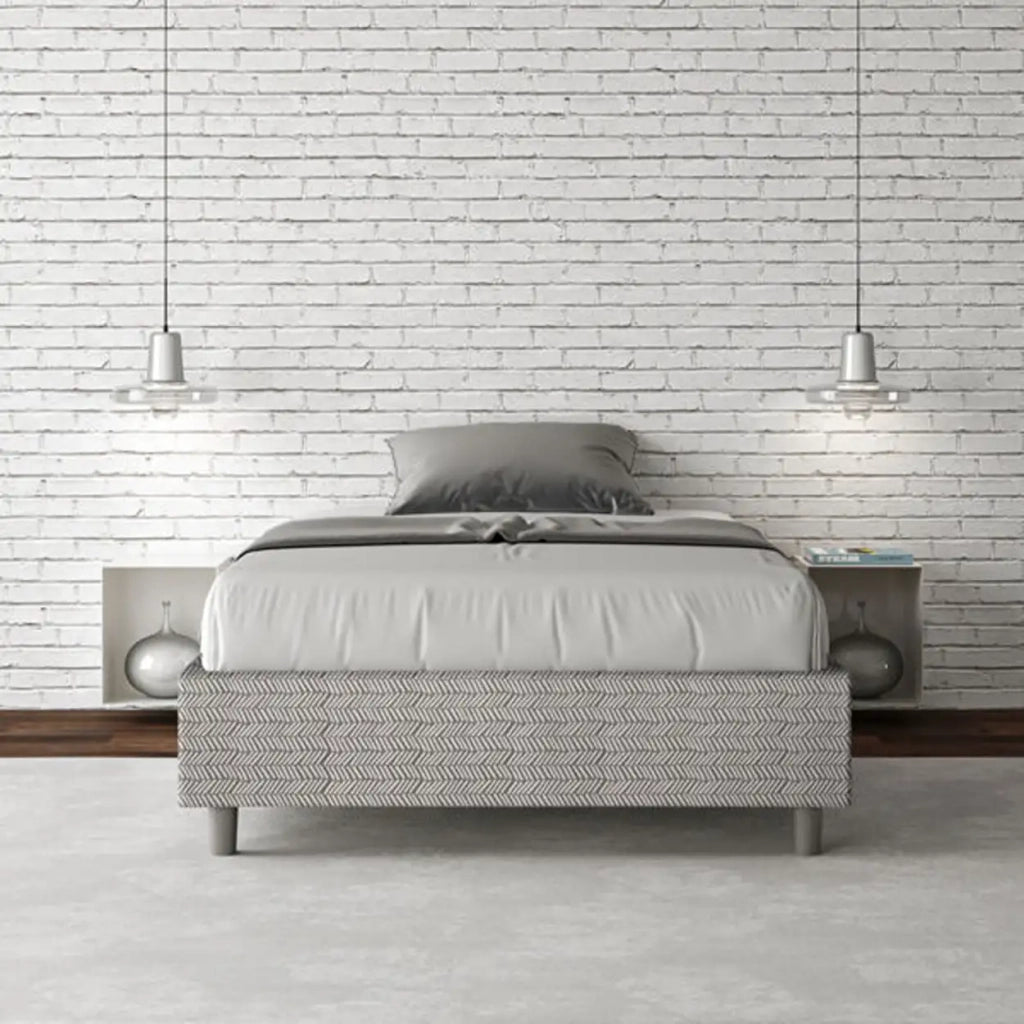 Letto una piazza e mezza contenitore imbottito 120x210 tessuto Aragona 1 bianco Azelia
