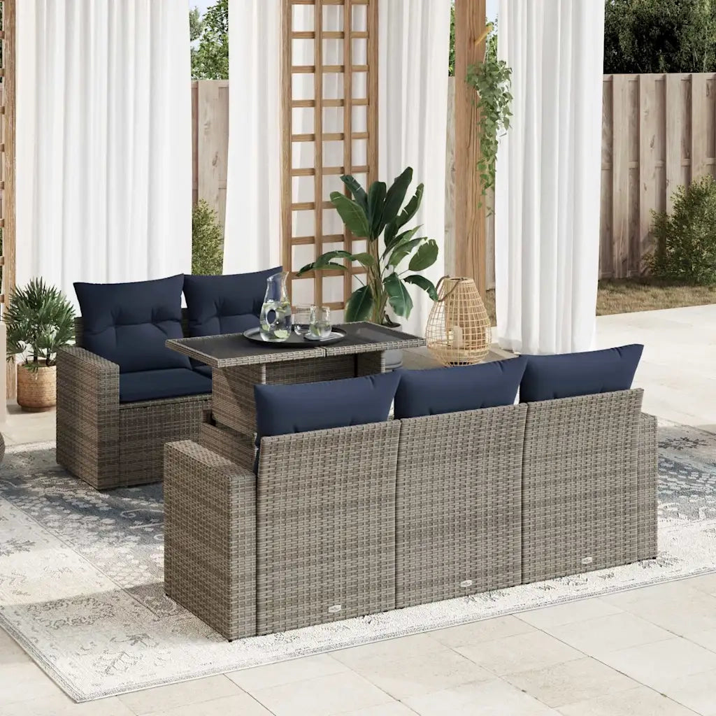 Set Divano da Giardino 6pz con Cuscini Grigio Polyrattan Acacia 3326252