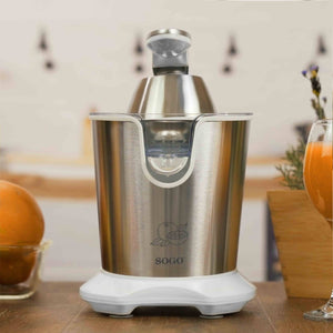 SOGO Spremiagrumi Elettrico con Leva – 160W – Acciaio Inox, 2 Coni, Beccuccio Anti-Goccia, Silenzioso, Facile da Pulire, Avvio Automatico