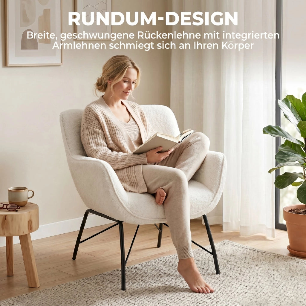 Poltrona Moderna in Sherpa ¨C Zephmum ¨C Crema con Gambe in Metallo