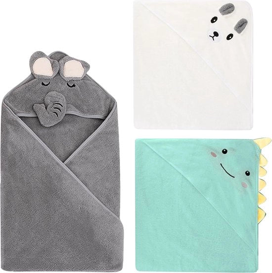 Set di asciugamani per capo 3 pezzi 80 x 80 cm - asciugamani per bambino morbidi unisex con asciugamani per mani - asciugamani per bambino originale per neonati - bianco verde chiaro.