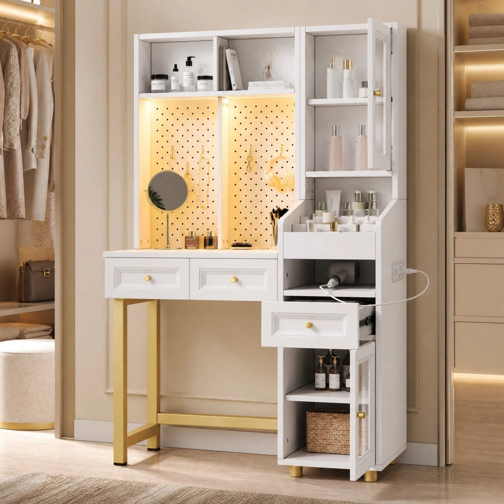 TOELETTA multifunzionale LED 100x45x156 cm MDF bianco e oro