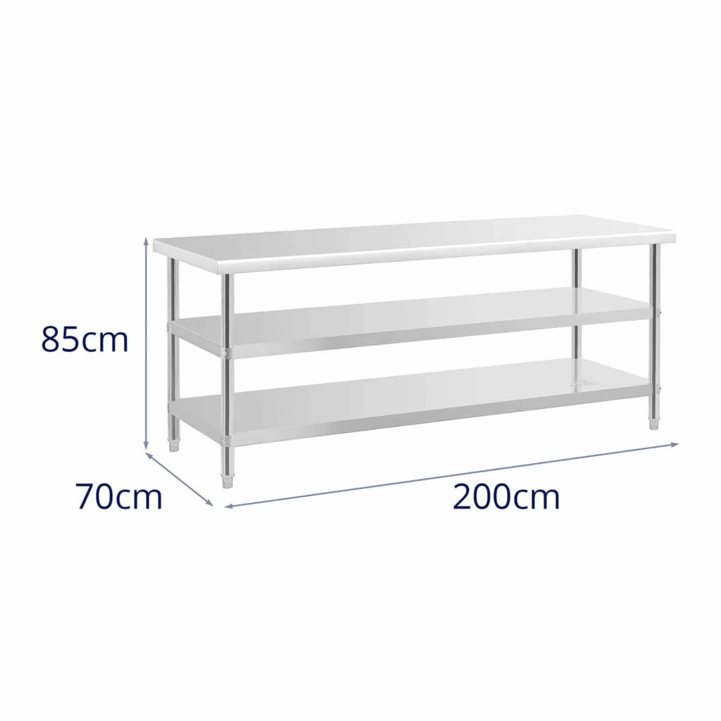 Tavolo da lavoro in acciaio inox - 200 x 70 x 5 cm - 231 kg - 2 ripiani 14_0007312
