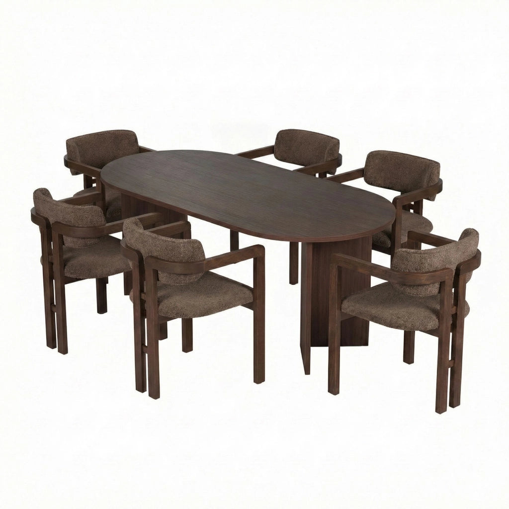 Set tavolo e sedie in legno Meridia 6" (7 pezzi) - 180 x 90 x 75 cm - Marrone