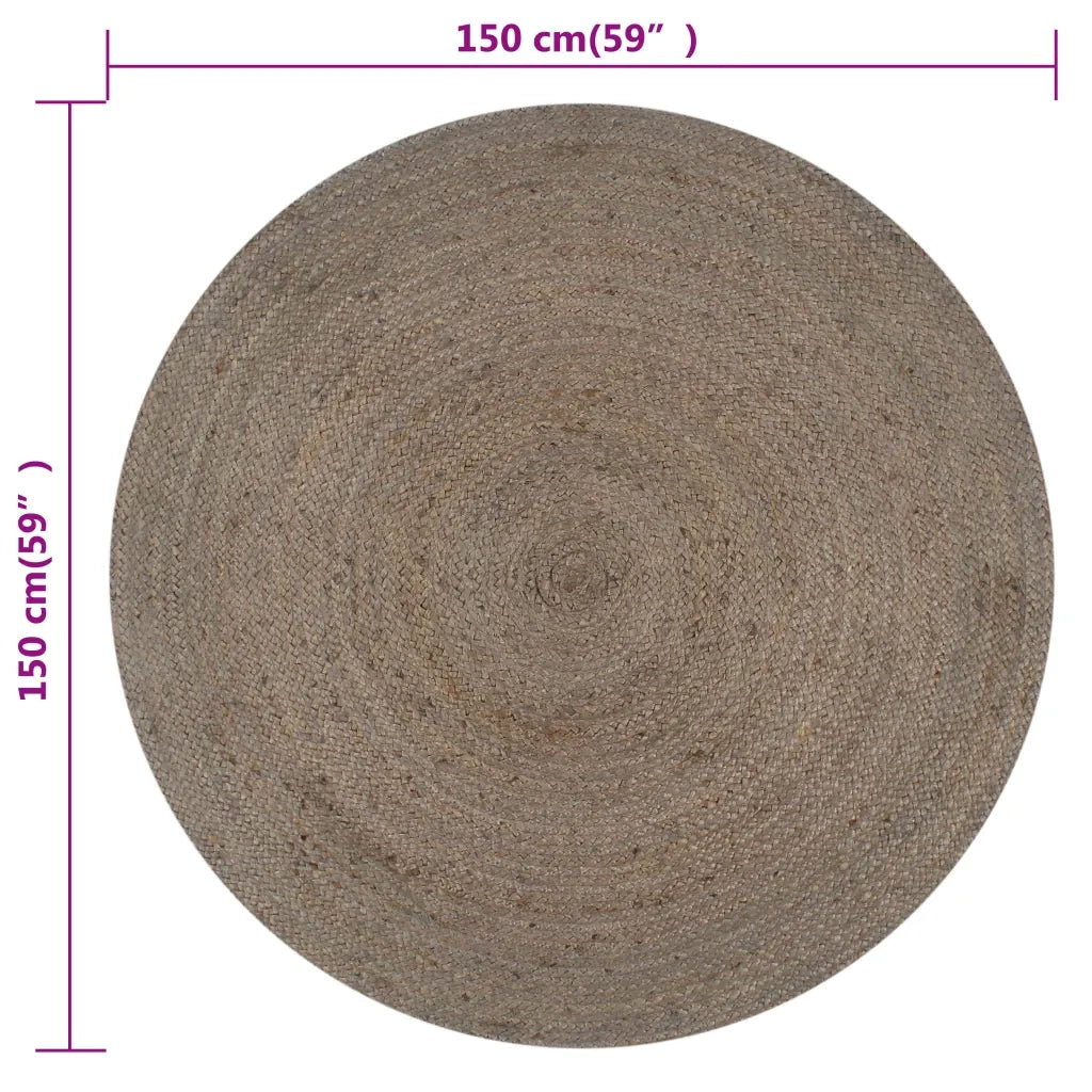 Tappeto Lavorato a Mano in Juta Rotondo 150 cm Grigio 133664