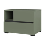 Tavolino da notte HAVANA – 2 cassetti e 1 nicchia – Color salvia verde e nero – Design compatto ed elegante