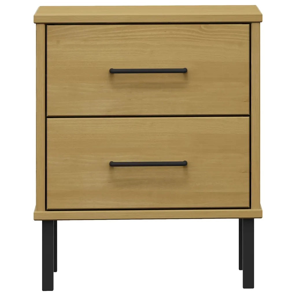 Comodino con Gambe in Metallo Marrone Legno Massello Pino OSLO 350973