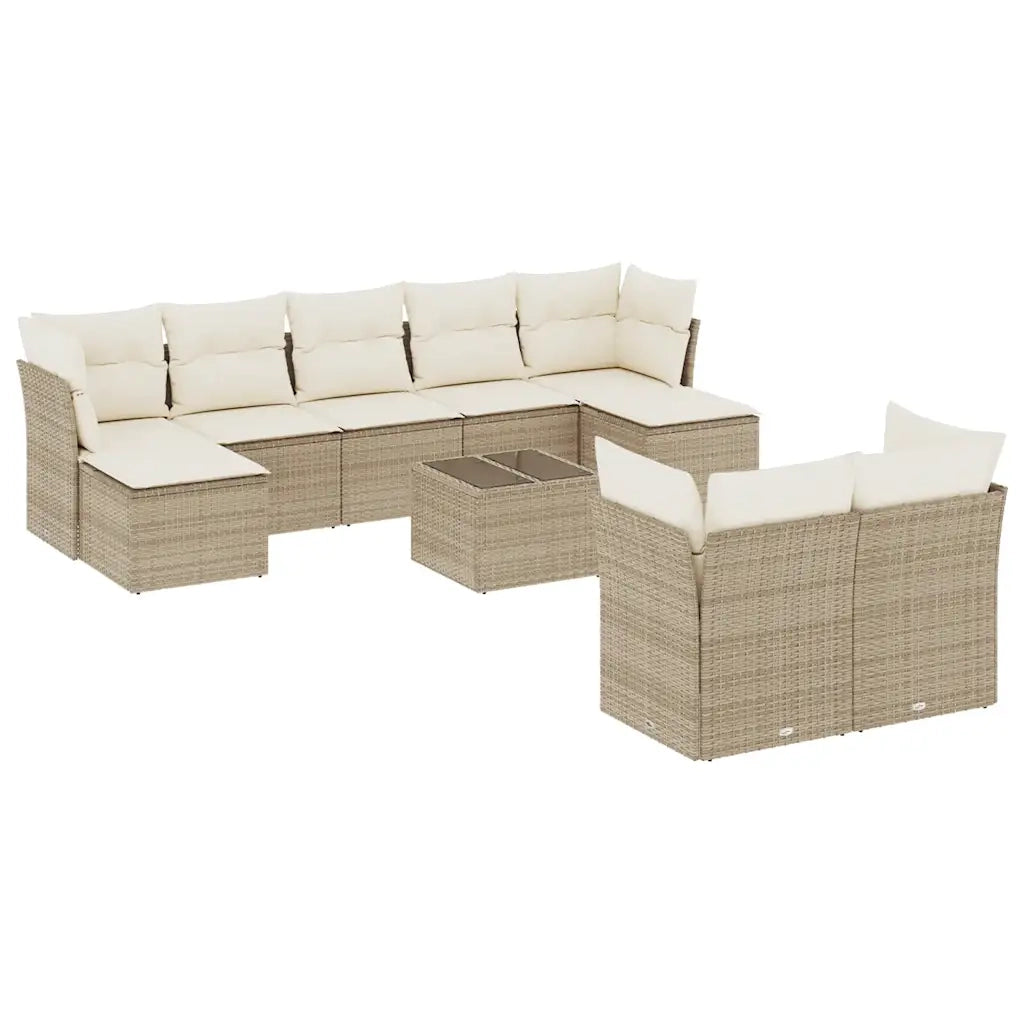 Set Divano da Giardino 10 pz con Cuscini Beige in Polyrattan 3250157