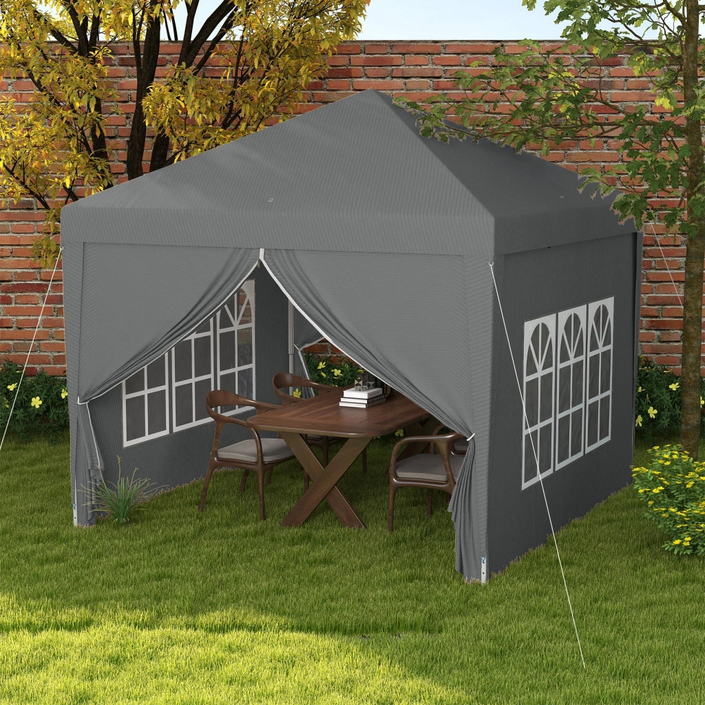 Gazebo da Giardino 3x3 m Pieghevole con 4 Pannelli Laterali in Acciaio e Tessuto Oxford Grigio
