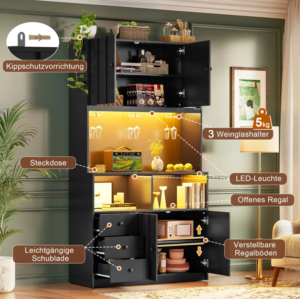 Colonna cucina 180 cm con LED RGB, prese e portabicchieri