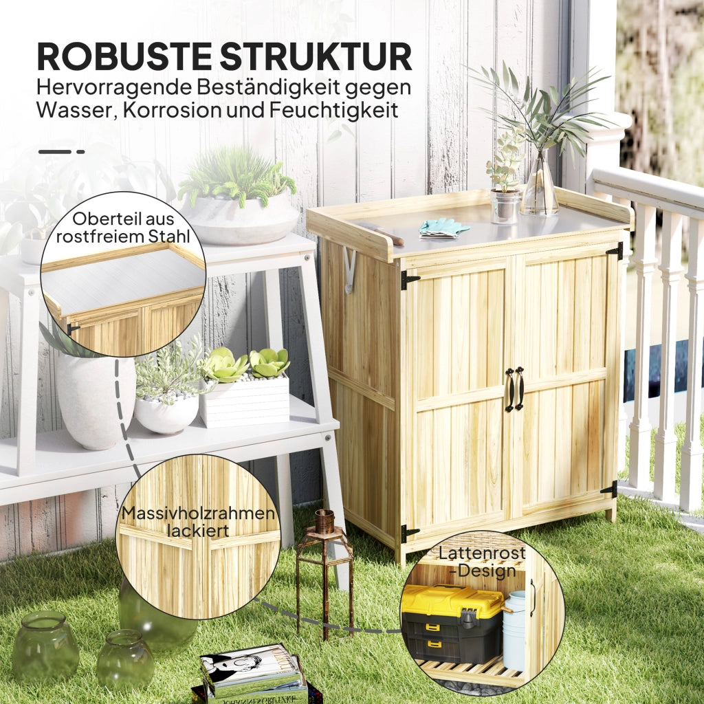 Mobile da giardino con piano di lavoro ¨C Xylo ¨C legno e acciaio inox con ante doppie