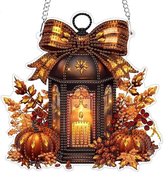Kit di pittura a diamanti per dipinto autunnale zucca - Arte da appendere - Kit di diamanti - Regalo per adulti/bambini - Forma speciale diamanti - Incluso collare e strumenti