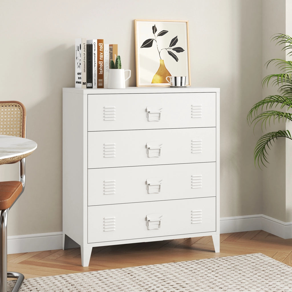 Cassettiera Hämeenlinna Comò in Acciaio con 4 Cassetti 92 x 80 x 40 cm Bianco [en.casa]