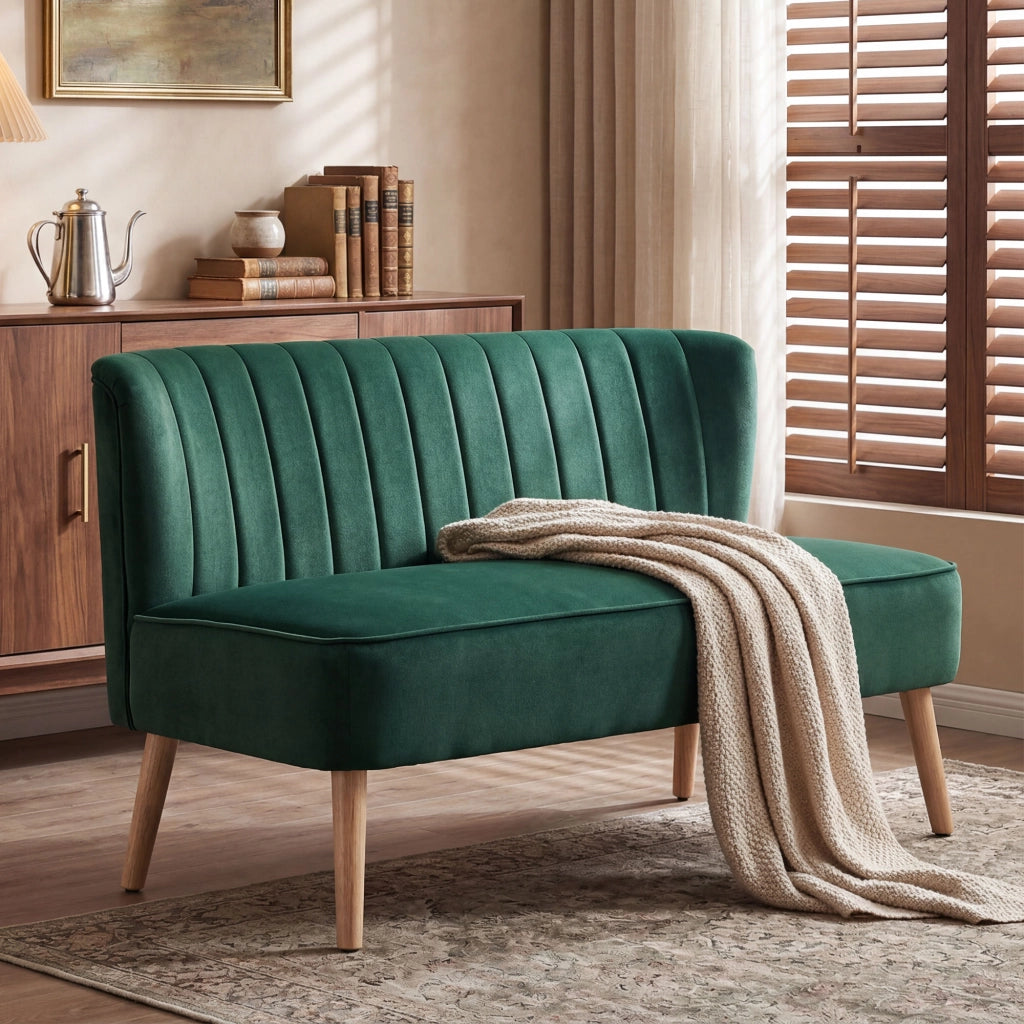 Divano 2 Posti Retrodesign ¨C zephmum ¨C Legno, Verde Scuro, 117x56.5x77