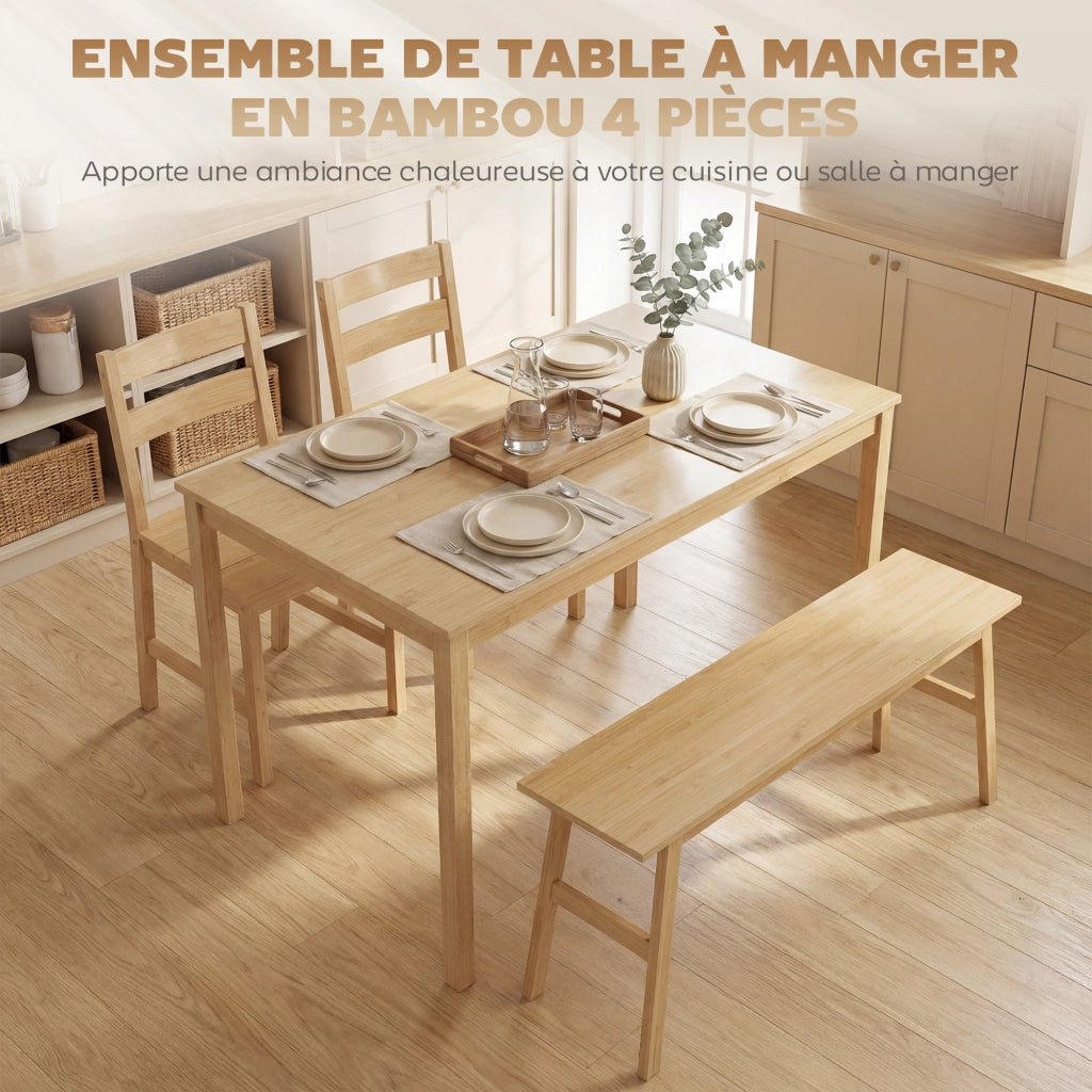 Set tavolo da pranzo in bamb¨´ con 2 sedie e panca per 4 persone ¨C Xylo ¨C Legno naturale