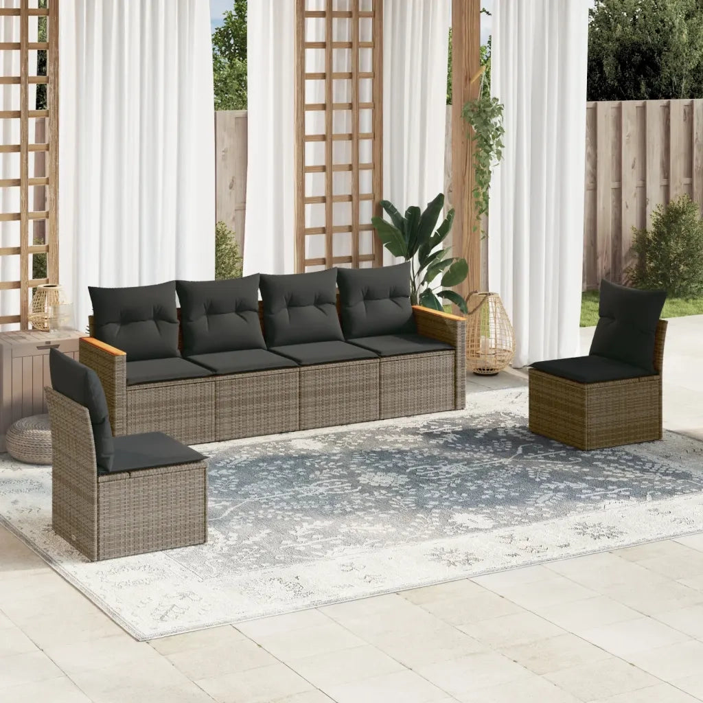 Set Divano da Giardino 6 pz | Set Salotto da Giardino con Cuscini Grigio in Polyrattan