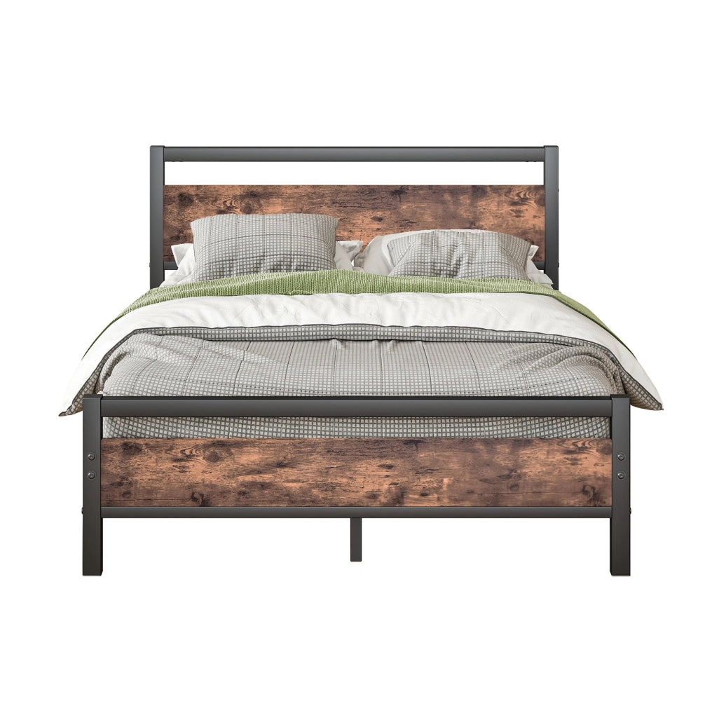 Struttura letto 140x190 cm in metallo e MDF; rete a doghe; marrone antico