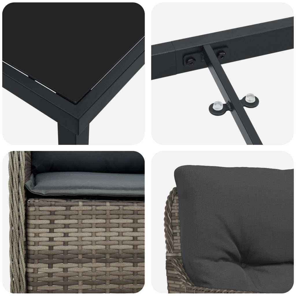 Set da pranzo da giardino 7 pezzi con cuscini Grigio Polyrattan