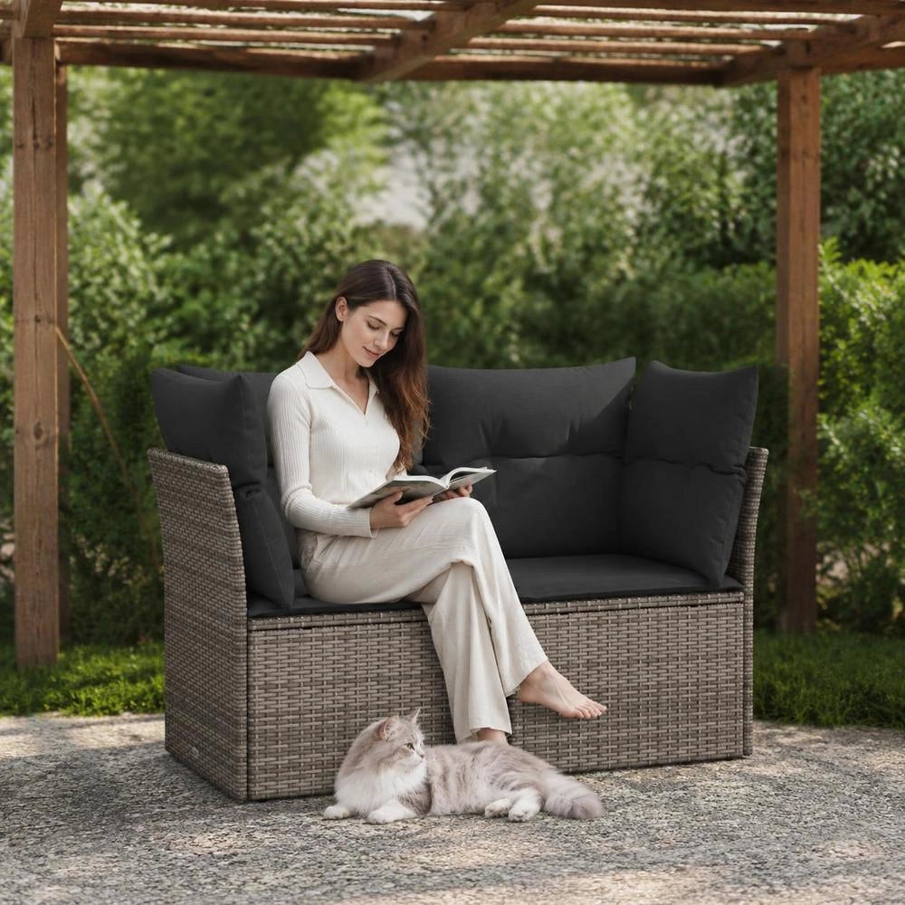 2-seater Garden Sofa With Cushions, Grey Poly Rattan