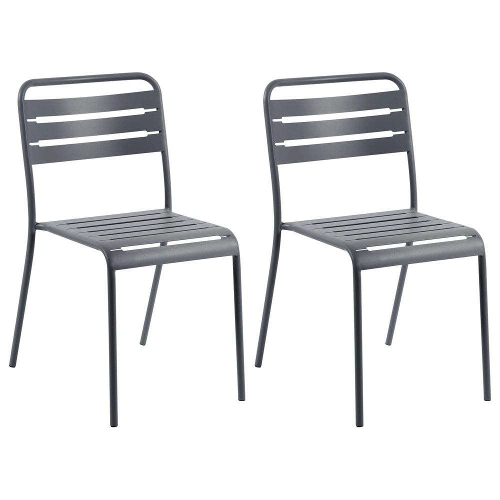 Set di 2 Sedie da Giardino in Ferro Metallo Grigio Scuro Senza Braccioli Impilabili per Esterni