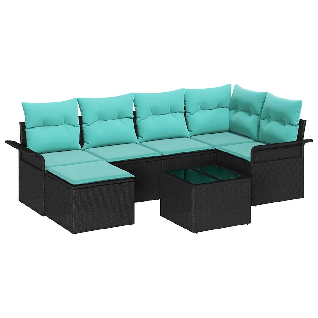 Set Divano da Giardino con cuscino 7 pcs Nero Poly Rattan 3345446