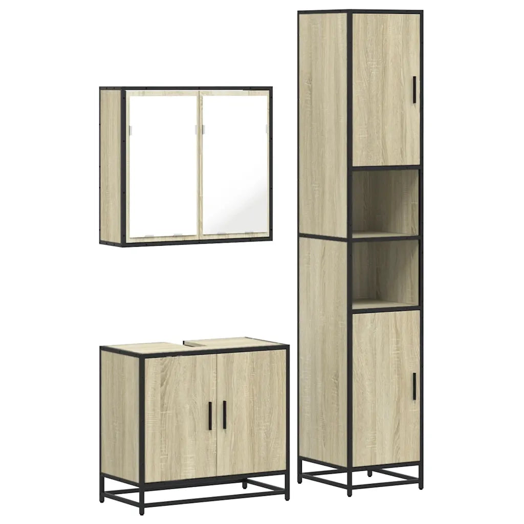 Set Mobili da Bagno 3 pz Rovere Sonoma in Legno Multistrato 3301066