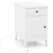 Tavolino laterale stretto con stazione di ricarica 60 x 35 x 60 cm moderno e pratico contenitore in legno bianco 20_0013851