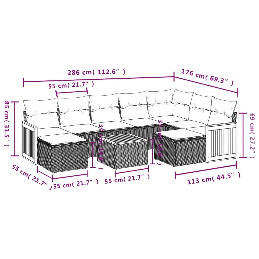 Set Divani da Giardino 10pz con Cuscini in Polyrattan Nero