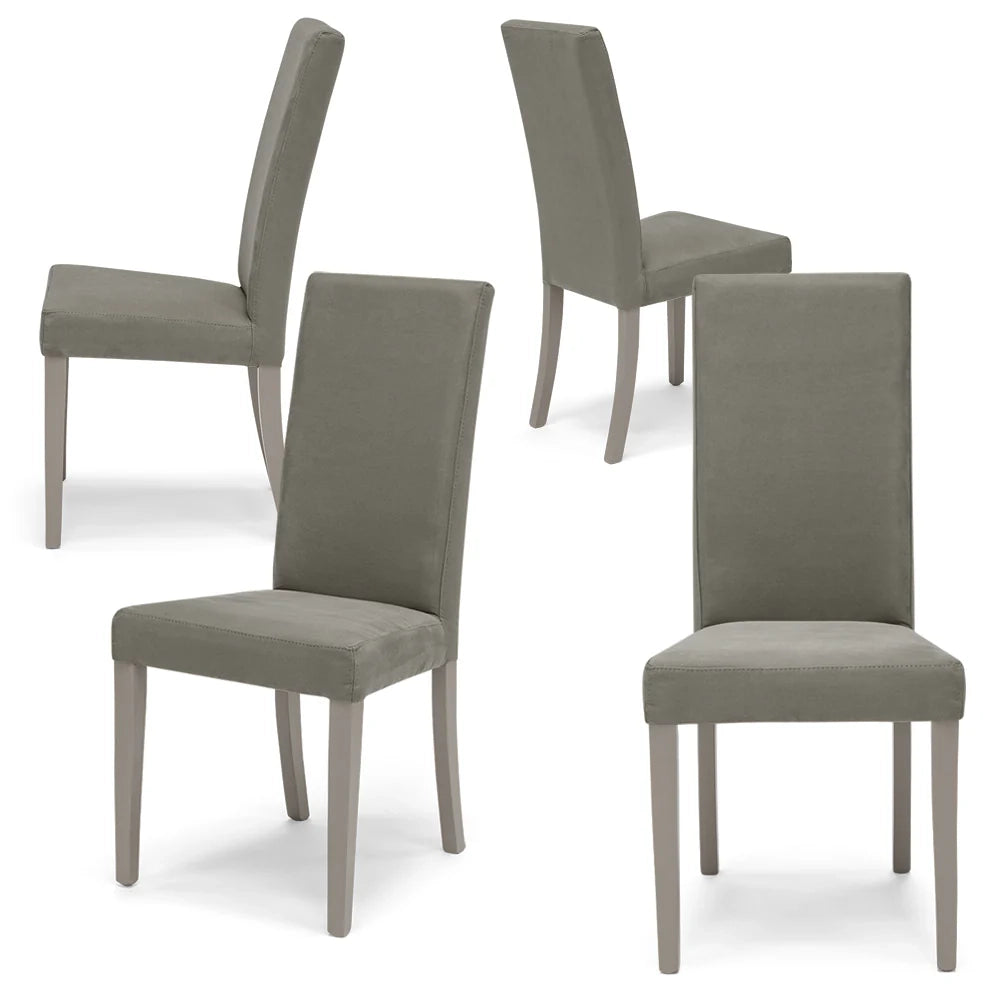 Set 4 sedie imbottite per sala da pranzo EDI NEW, 100% MADE IN ITALY, design moderno, rivestimento in tessuto idrorepellente effetto camoscio colore Grigio, gambe in legno in tinta