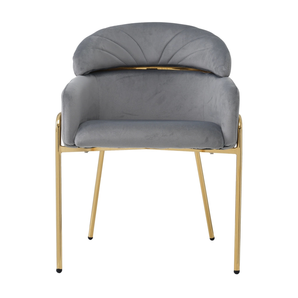 Sedia da pranzo singola in velluto grigio con gambe in metallo; stile moderno