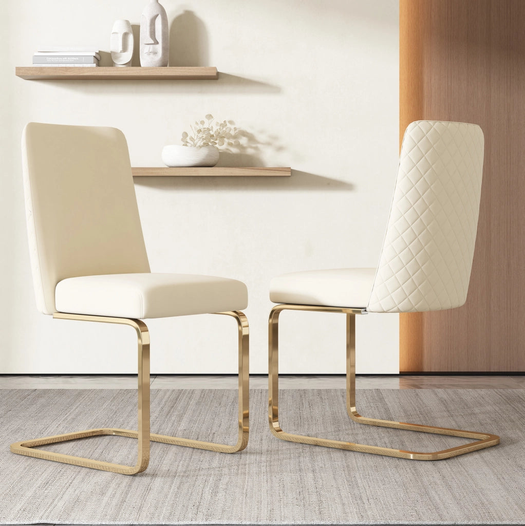 Set di 6 sedie in velluto con schienale a rombi e gambe in metallo beige