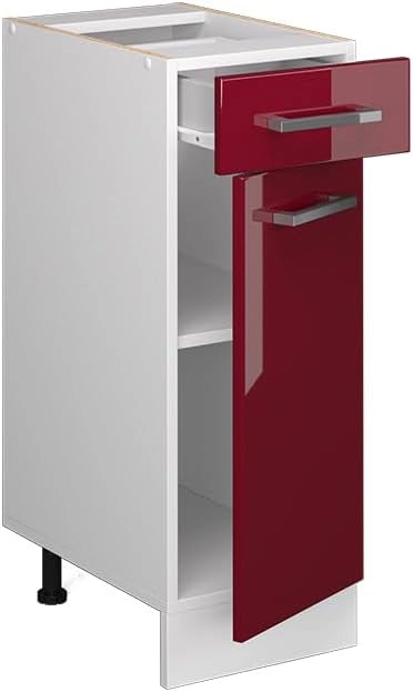 Mobiletto base per cucina R-Line, Rosso lucido, 30 cm senza piano di lavoro, per la libera combinazione all'interno di sistemi cucina modulari