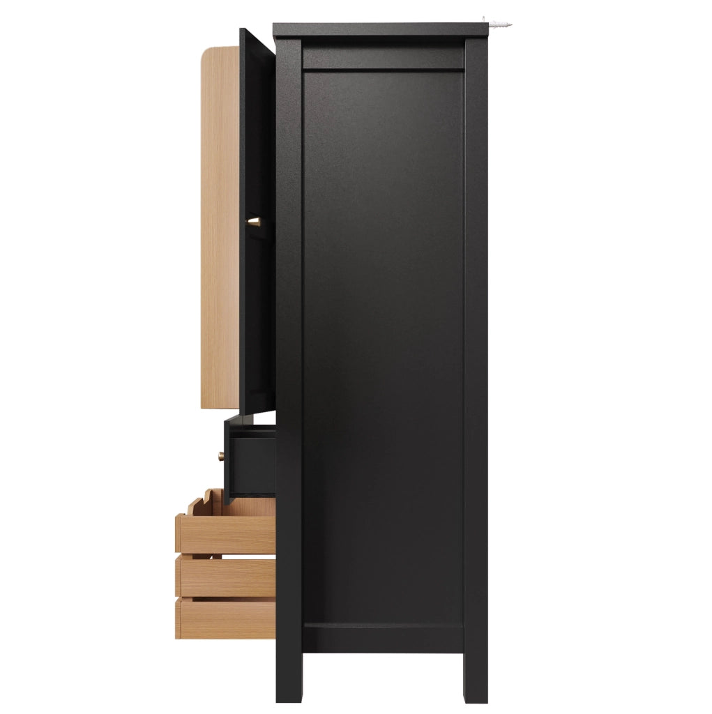 Mobile alto da cucina ULEVR 80x40x140 cm con 2 ante, 5 cassetti e 2 ripiani, nero