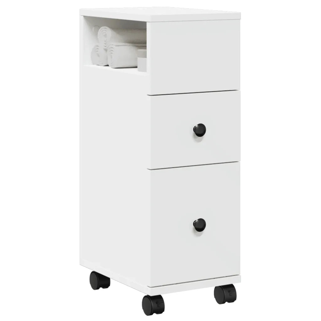 Mobile da Bagno Stretto con Ruote Bianco in Truciolato