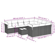 Set Divani da Giardino 11 pz con Cuscini in Polyrattan Grigio
