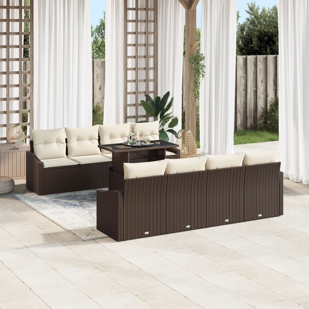Set di divani da giardino 7 pezzi con cuscini Marrone in Rattan