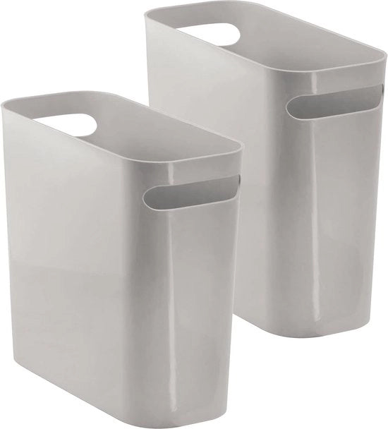 Vasca di raccolta rifiuti con maniglie, ideale come cestino per la cucina, la doccia o l'ufficio, secchio angolato senza coperchio, di plastica robusta, capacità 5,7 litri, set da 2, grigio