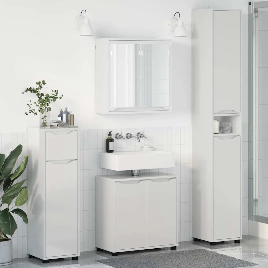 Set di mobili per il bagno con cassetto 4 pcs Bianco Lucido