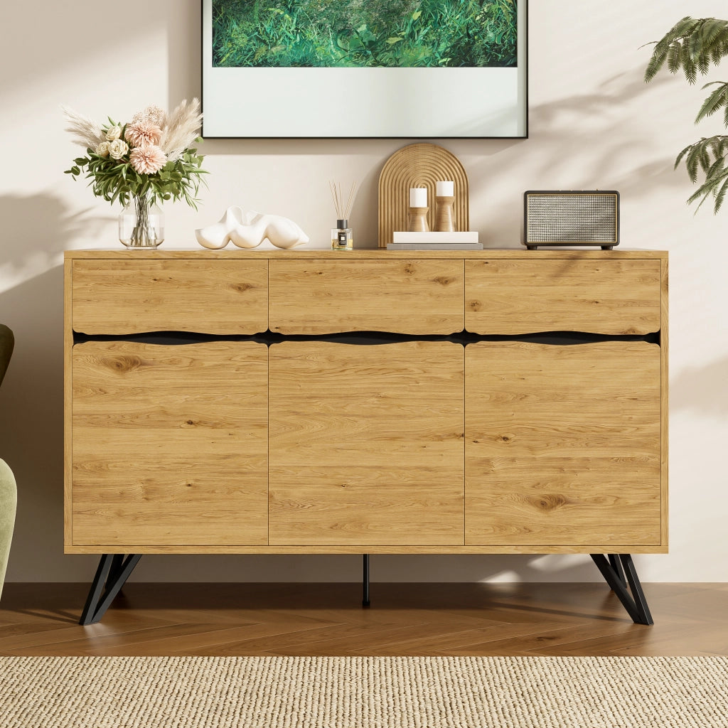 Credenza con 3 Ante e Gambe in Metallo; Design Moderno; in Pannello Truciolare; Nero; 140??40??75;5 cm
