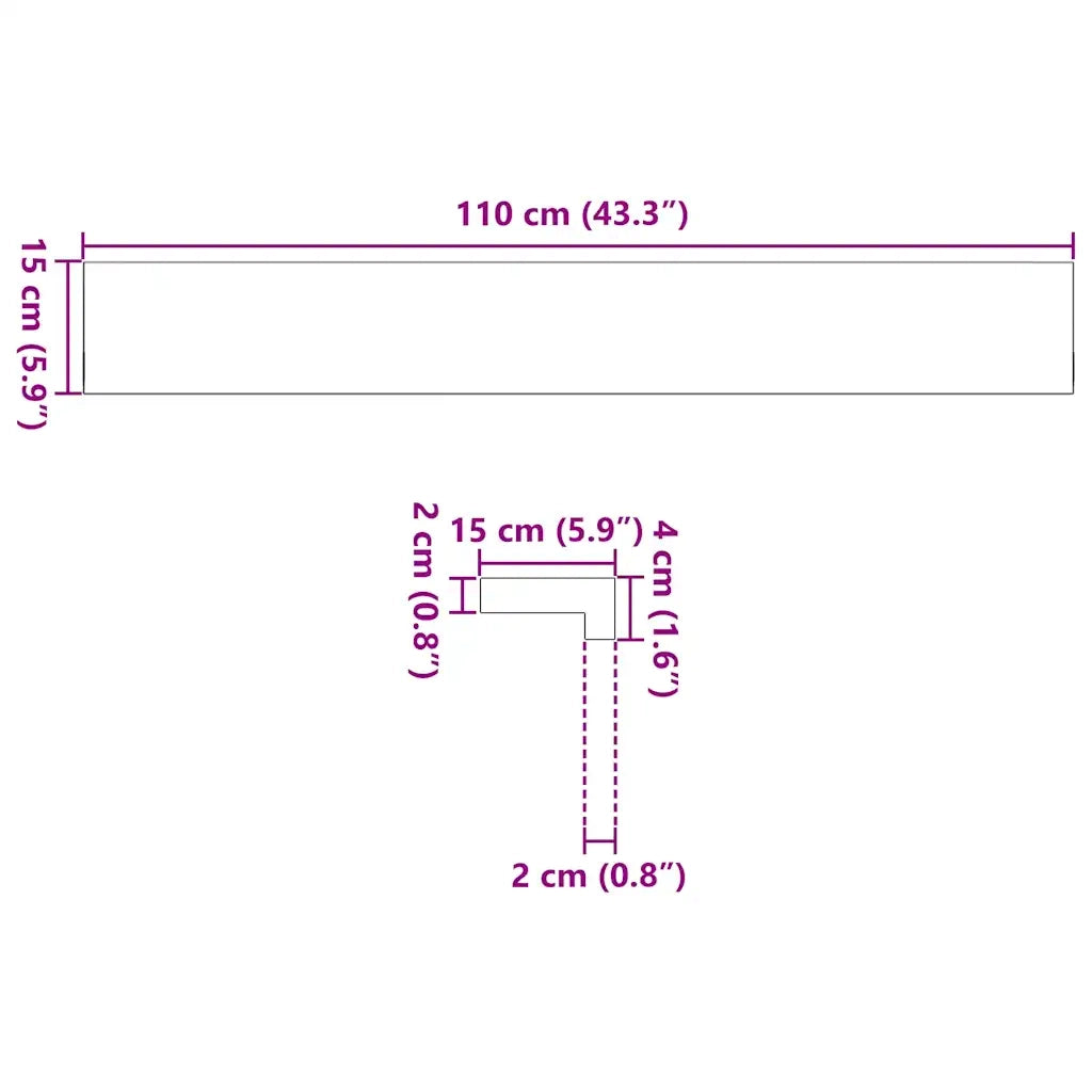 Davanzali 2 pz Non Trattati 110x15x2cm Legno Massello di Rovere