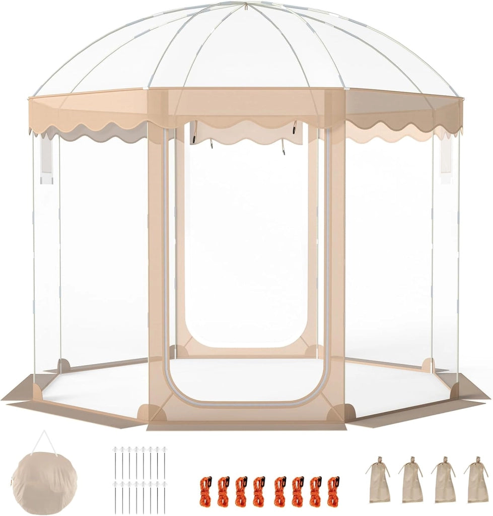 Tenda a Bolla Trasparente, Vista Panoramica a 540°, Tenda Sportiva Pop-up con 8 Corde Antivento, 16 Picchetti, 4 Sacchi di Sabbia e Borsa per Eventi Sportivi, Pesca e Campeggio
