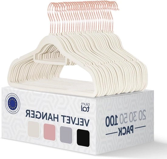 Hangers per abbigliamento 100 pezzi - Velluto 360° girevole e anti-slip - Bianco e Rosa oro