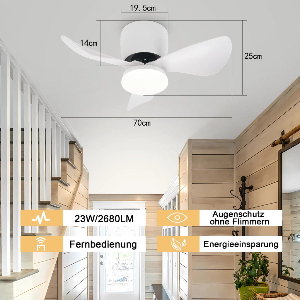 ZMH Ventilatore da soffitto bianco con illuminazione dimmerabile Silenzioso 70 cm con ventola e telecomando 23 W