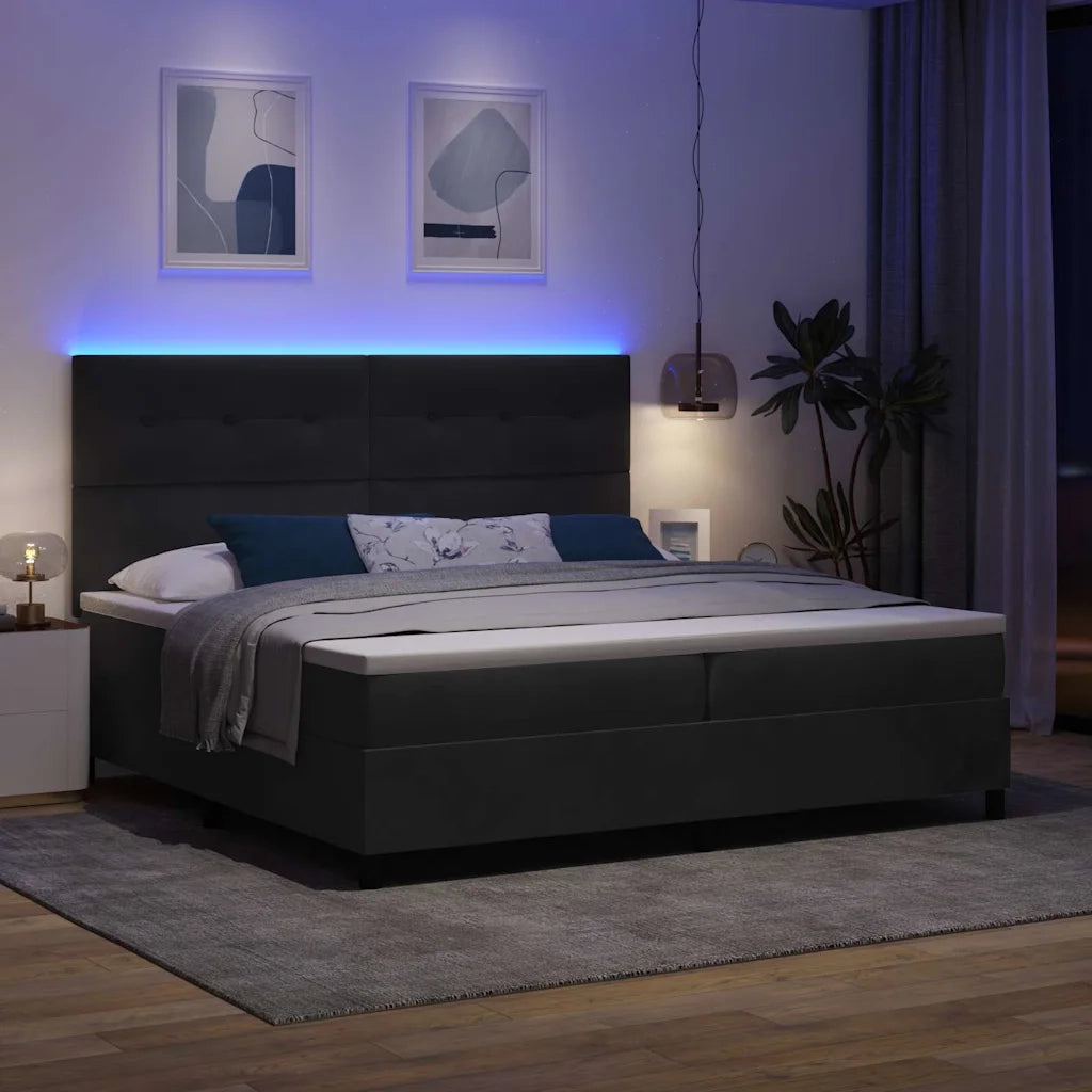 Letto a Sorgente LED con materasso Nero 200 x 200 cm Tessuto