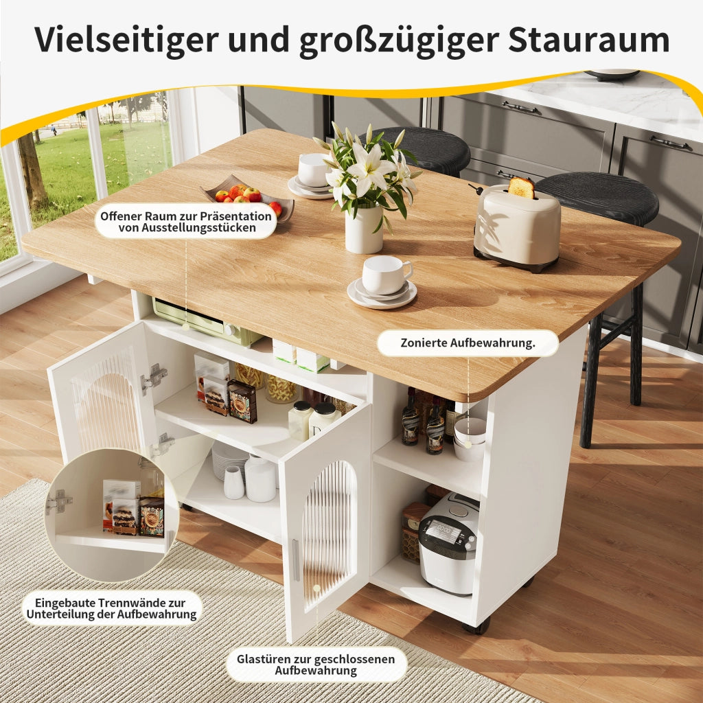 ISOLA CUCINA Pieghevole 120x30/70x79,5 cm MDF e Vetro Bianco