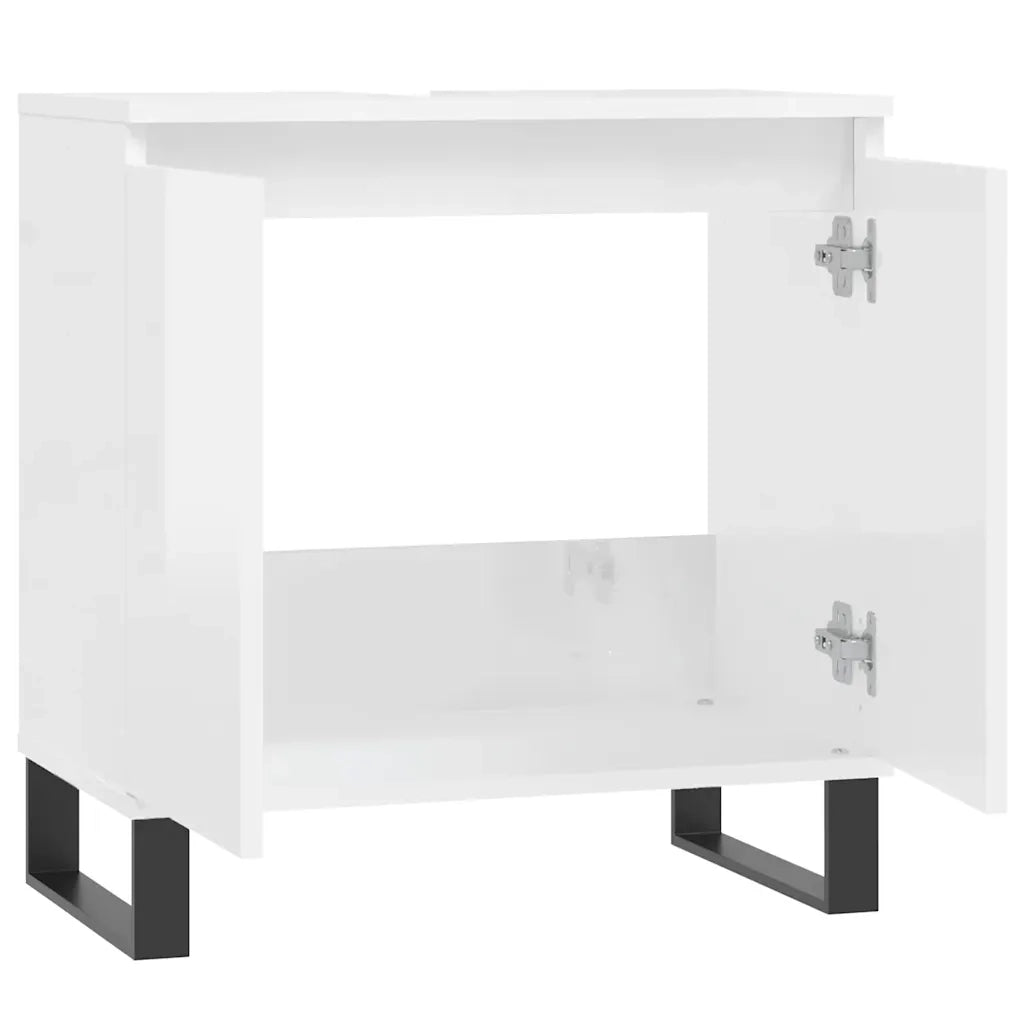 Armadietto Bagno Bianco Lucido 58x33x60cm in Legno Multistrato 831590