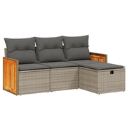Set Divani da Giardino 4 pz | Set Salotto da Giardino con Cuscini in Polyrattan Grigio